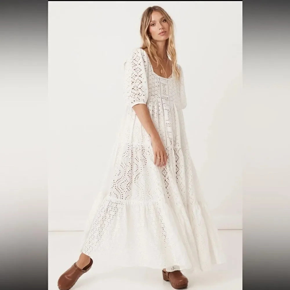 NEW Spell and the Gypsy Lottie Gown with Slip White Eyelet Lace Small - Picture 2 of 15